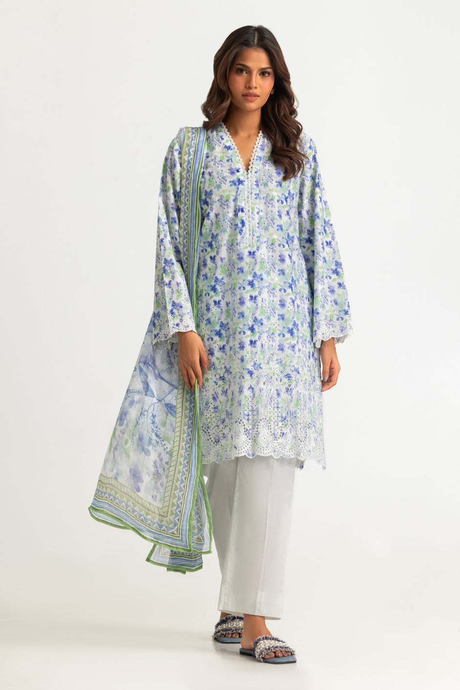 3PC Lawn Printed Suit With Embroidered