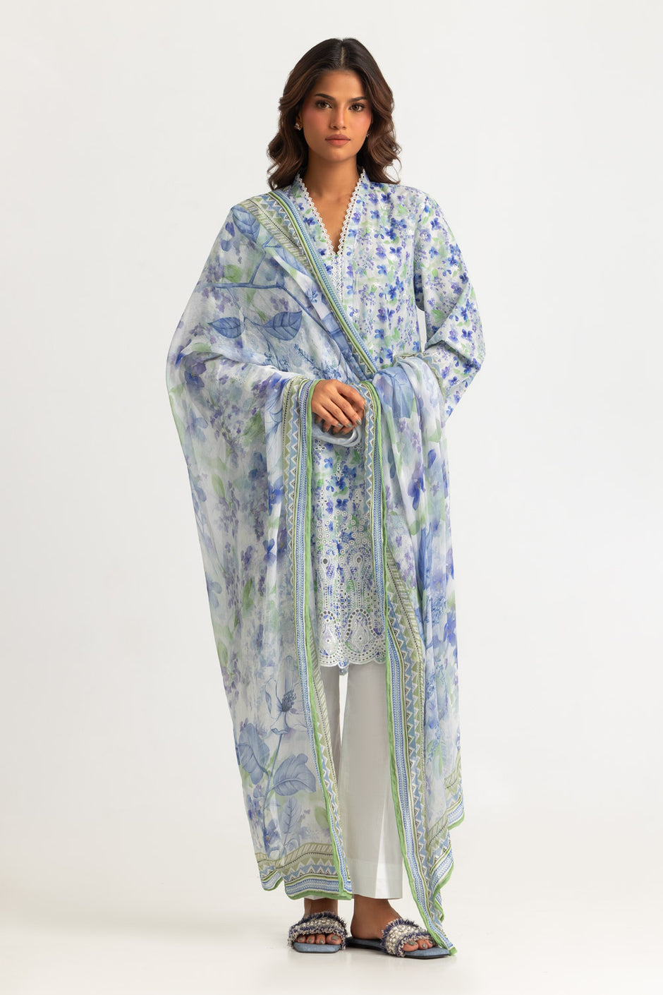 3PC Lawn Printed Suit With Embroidered