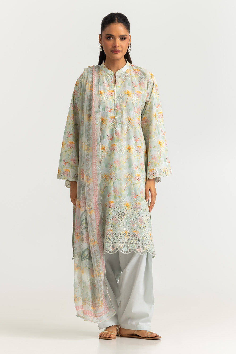 3PC Lawn Printed Suit With Embroidered