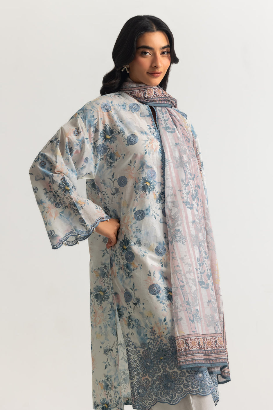 3PC Lawn Printed Suit With Embroidered