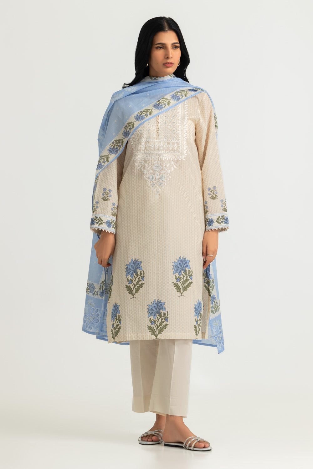 3PC Lawn Printed Suit With Embroidered