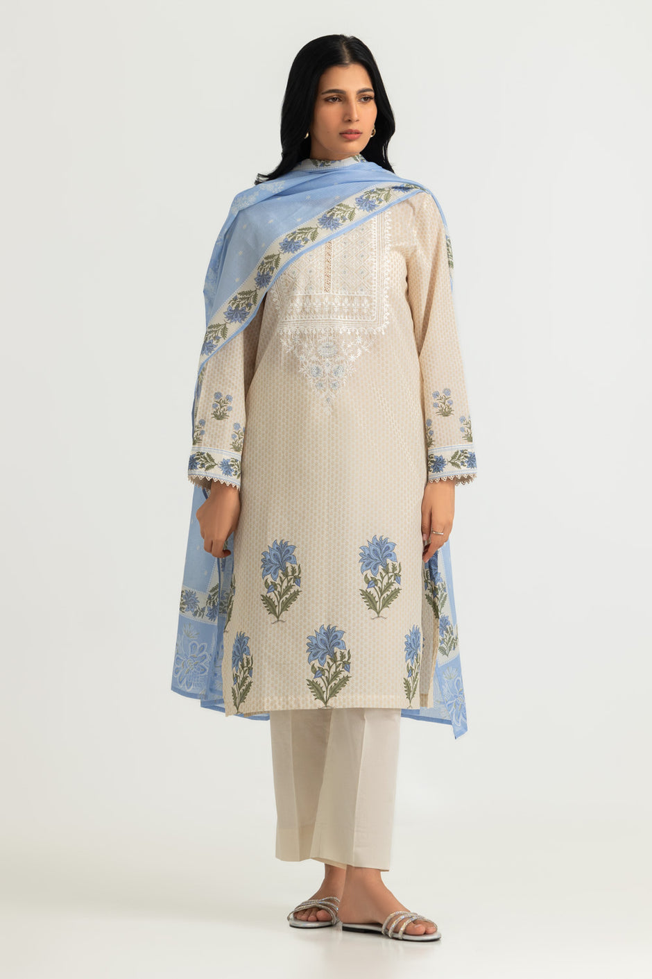 3PC Lawn Printed Suit With Embroidered