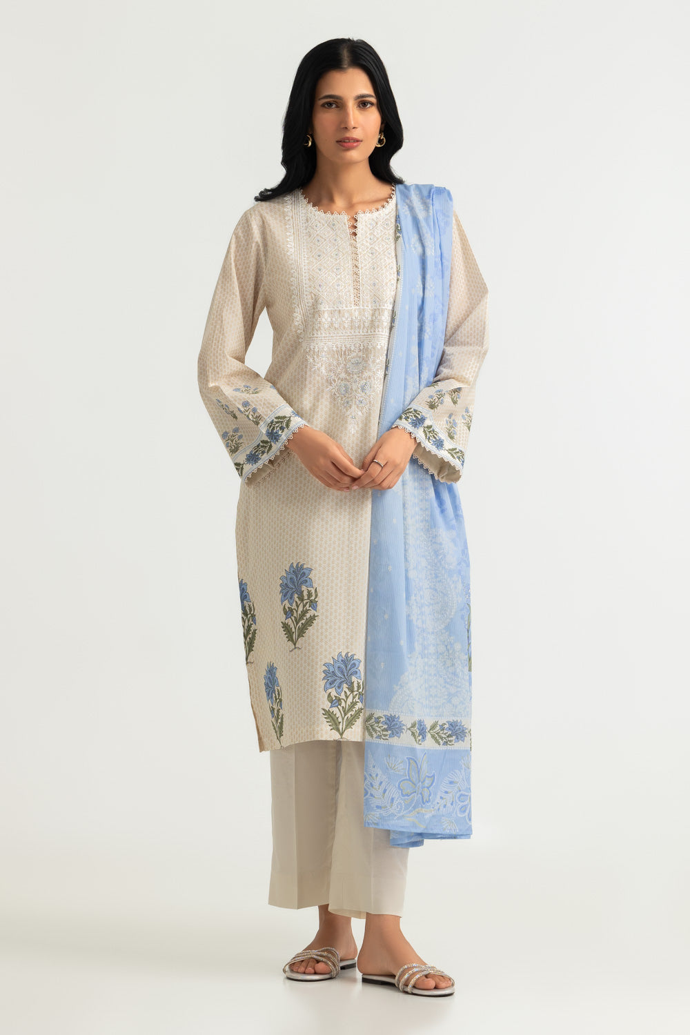3PC Lawn Printed Suit With Embroidered