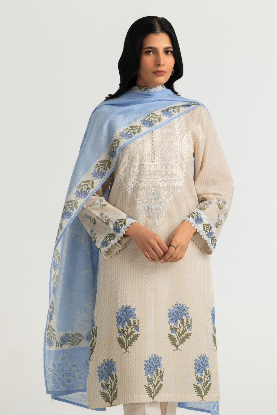 3PC Lawn Printed Suit With Embroidered