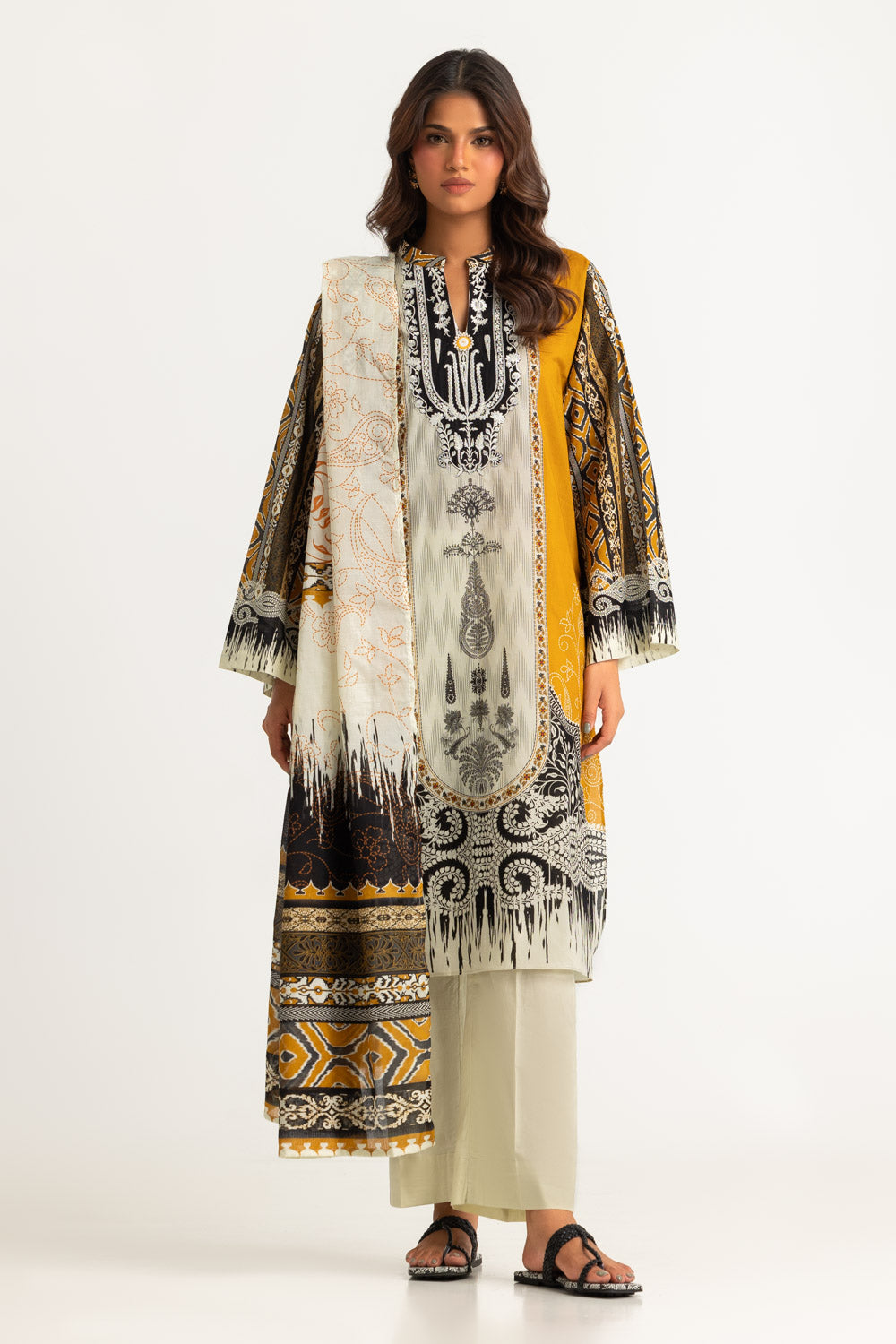 3PC Lawn Printed Suit With Embroidered