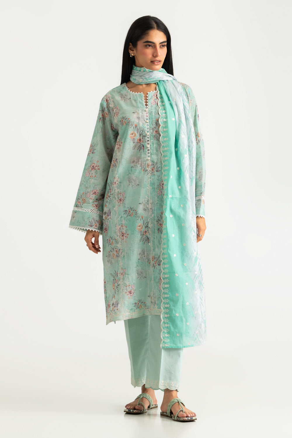 3PC Lawn Printed Suit With Embroidered