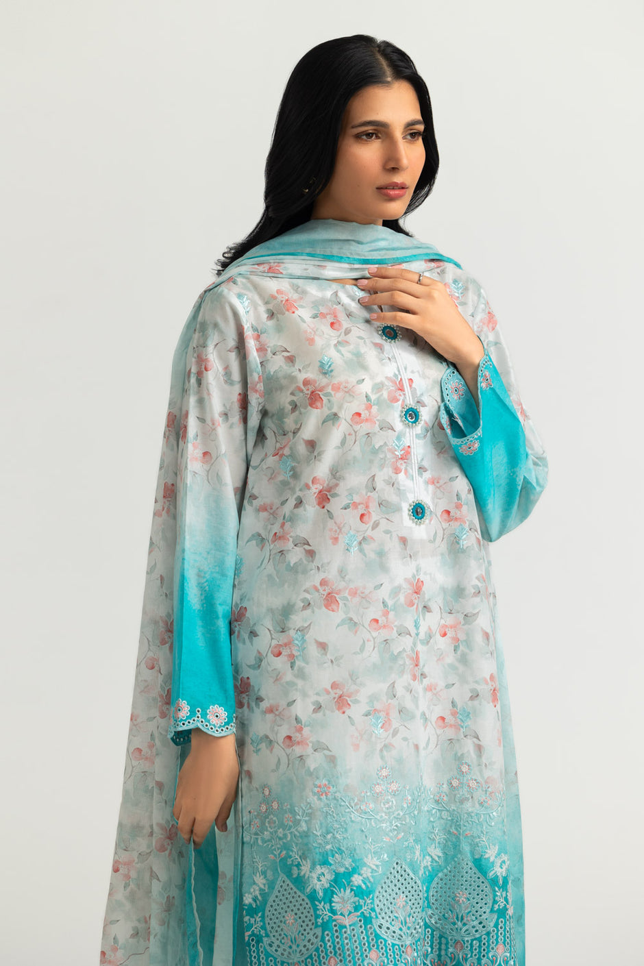 3PC Lawn Printed Suit With Embroidered