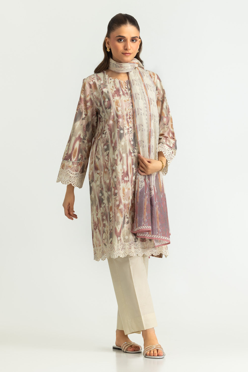 3PC Lawn Printed Suit With Embroidered