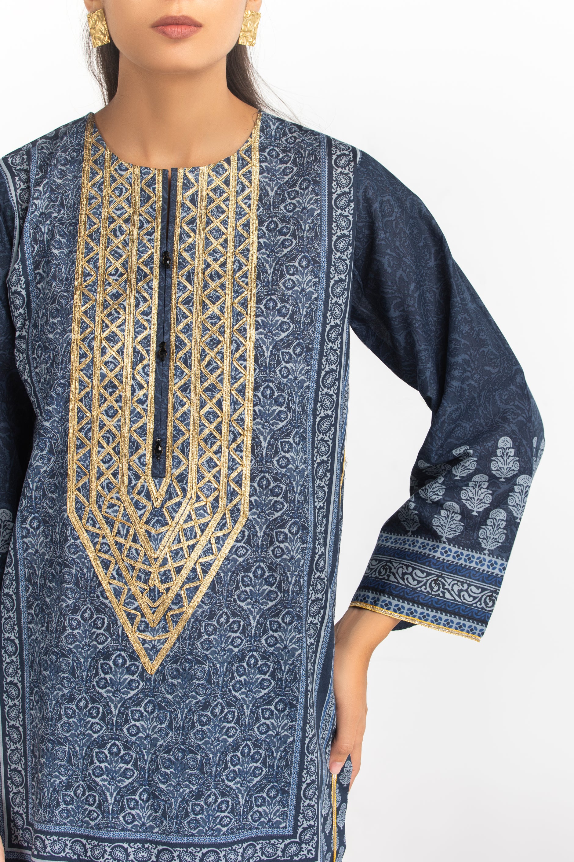 3PC Lawn Printed Suit With Gota Embroidered