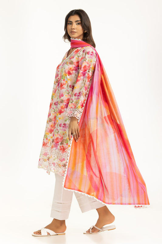 3PC Lawn Printed Suit With Schiffli Embroiderd IUSTKSD-1221