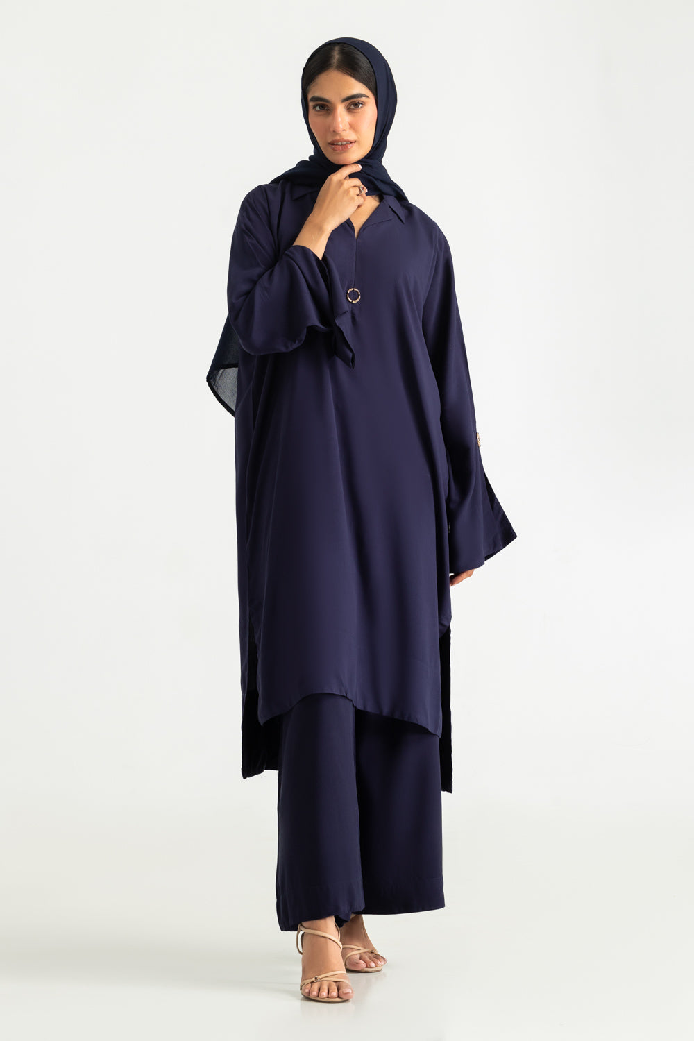 3PC Linen Dyed Suit With Scarf