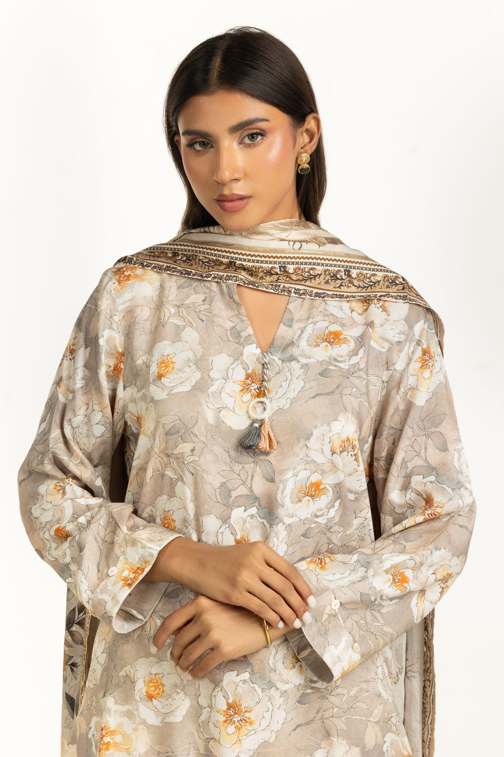 3PC Linen Printed Suit IUSTKSD-1129