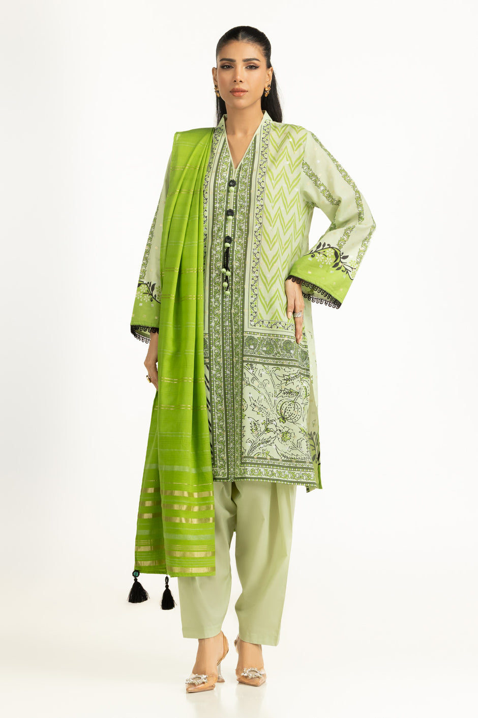 3PC Lurex Jacquard Printed Suit