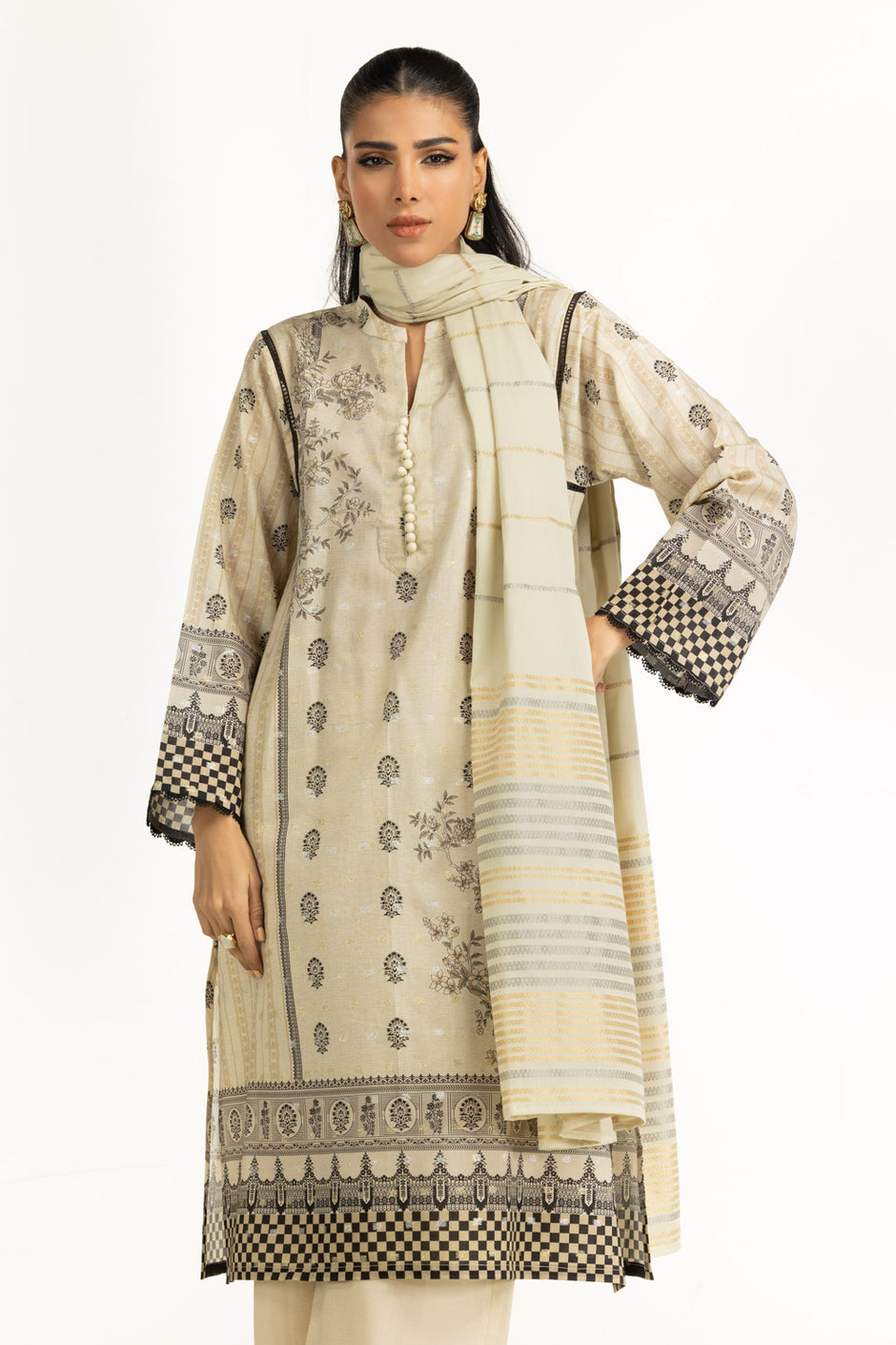 3PC Lurex Jacquard Printed Suit