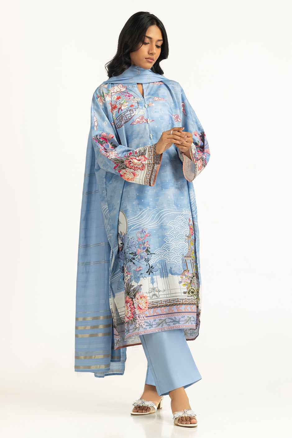 3PC Lurex Jacquard Printed Suit
