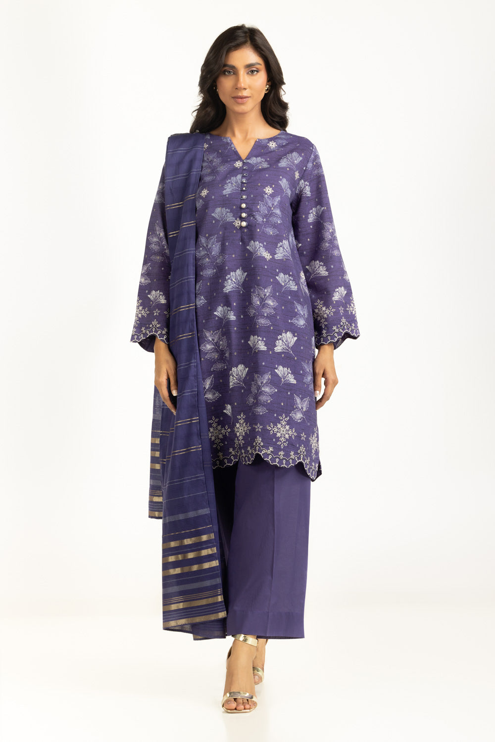 3PC Lurex Jacquard Printed suit IUSTKSD-1350