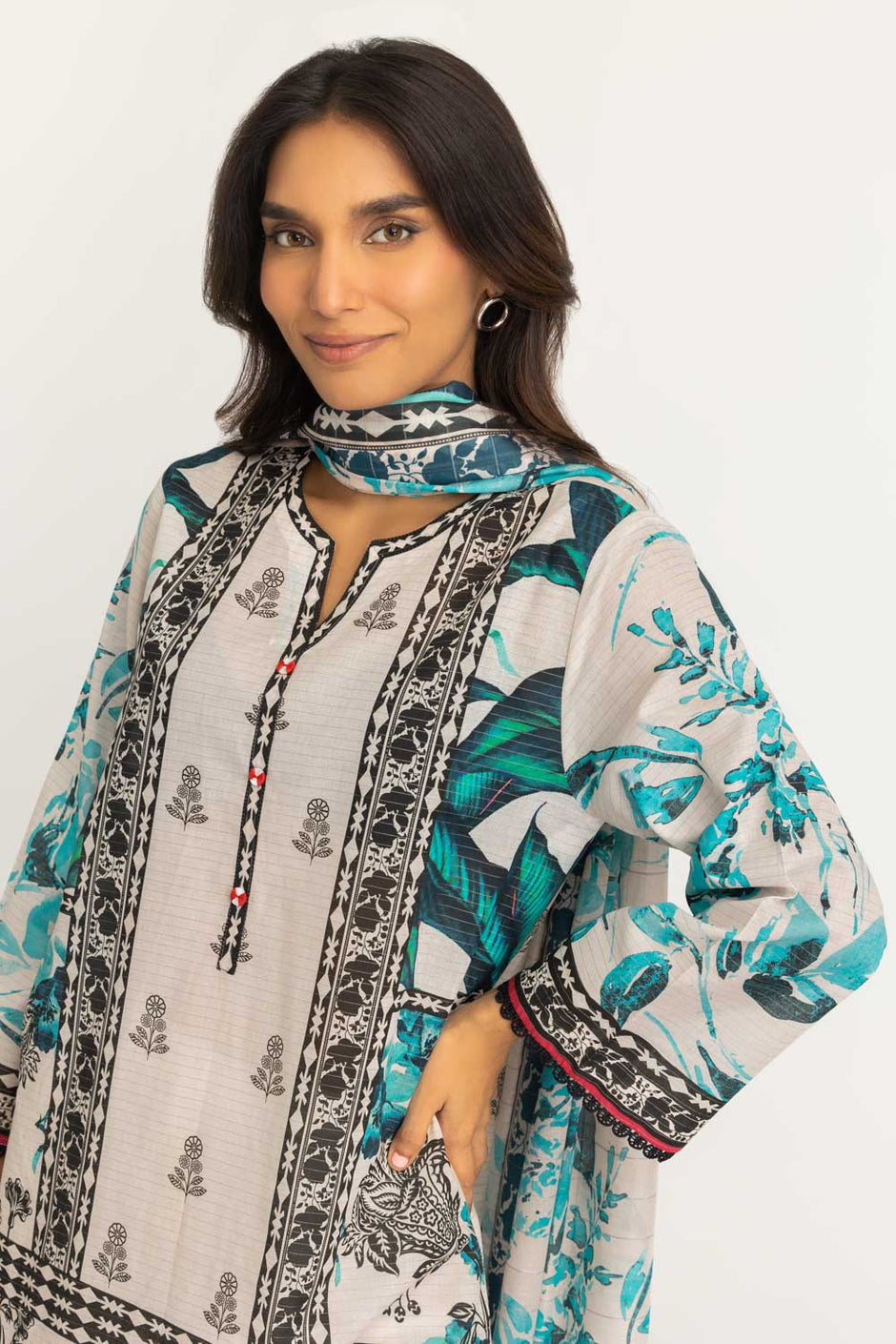 3PC Mehsuri Stripe Lawn Printed Suit