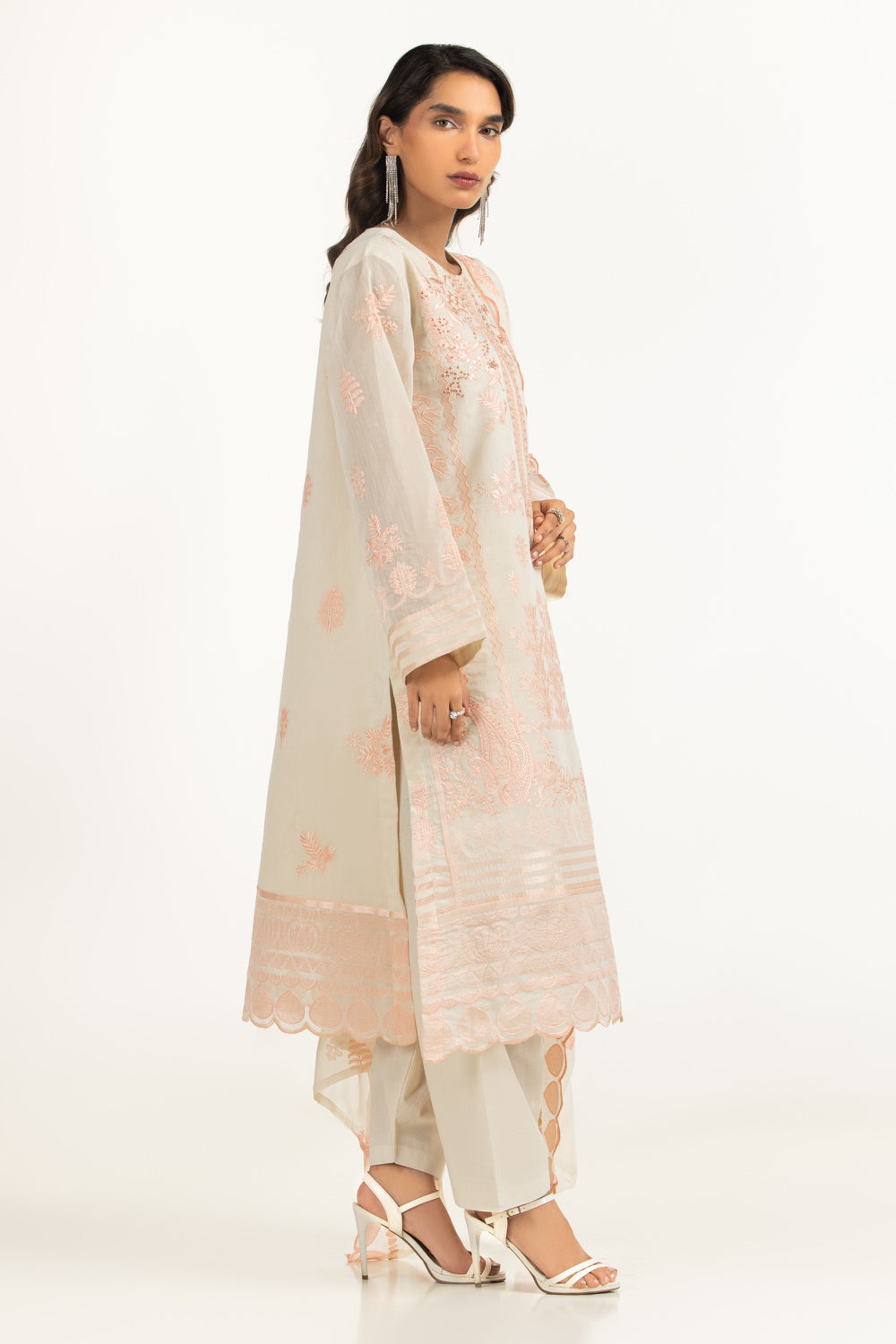 3PC Paper Cotton Embroidered Suit