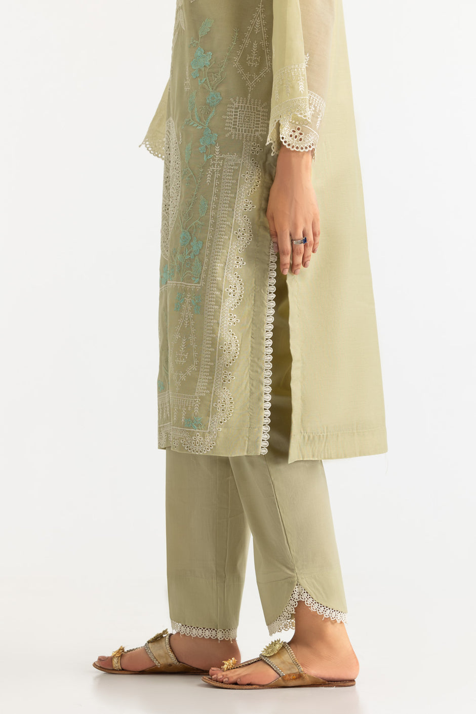 3PC Paper Cotton Embroidered Suit