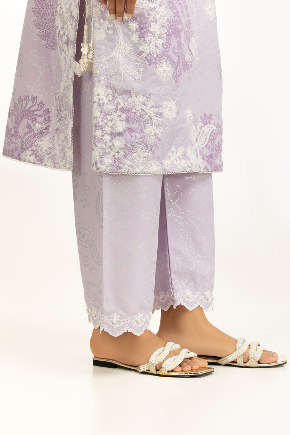3PC Poly Cambric Printed Suit With Embroidered