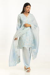 3PC Poly Slub Printed Suit With Embroidered IPSTD-44786