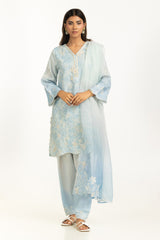 3PC Poly Slub Printed Suit With Embroidered IPSTD-44786