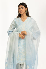 3PC Poly Slub Printed Suit With Embroidered IPSTD-44786