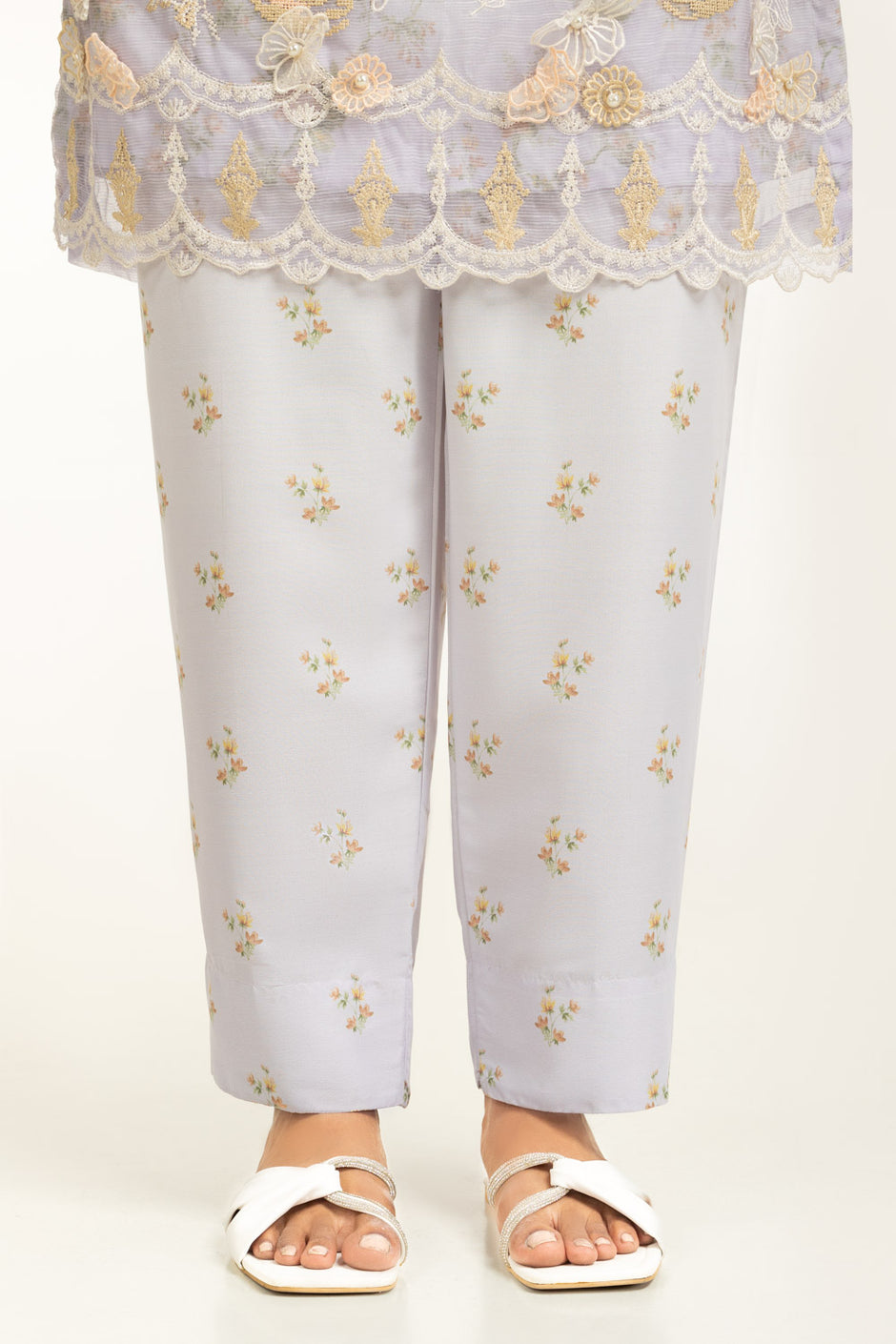 3PC Poly Slub Printed Suit With Embroidered