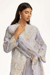 3PC Poly Slub Printed Suit With Embroidered IPSTD-44787