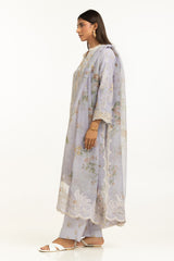 3PC Poly Slub Printed Suit With Embroidered IPSTD-44787