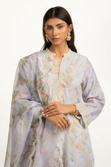 3PC Poly Slub Printed Suit With Embroidered IPSTD-44787