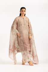 3PC Poly Slub Printed Suit With Embroidered IPSTD-44906