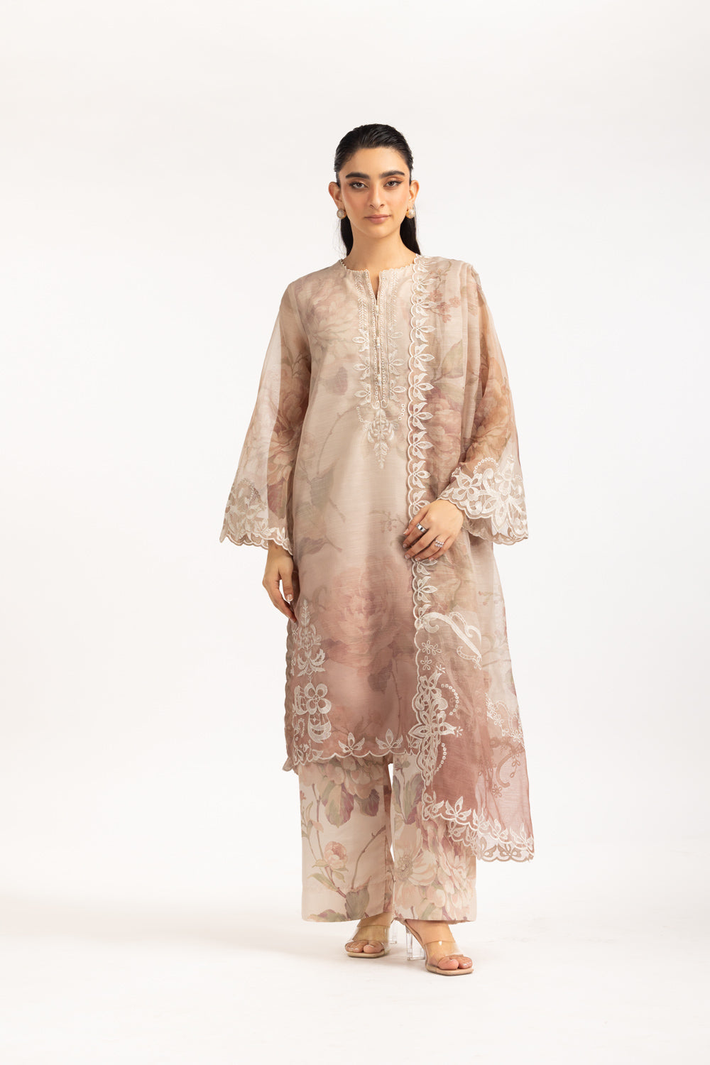 3PC Poly Slub Printed Suit With Embroidered IPSTD-44906
