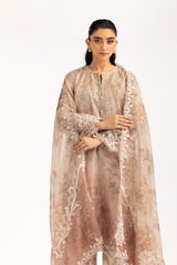 3PC Poly Slub Printed Suit With Embroidered IPSTD-44906