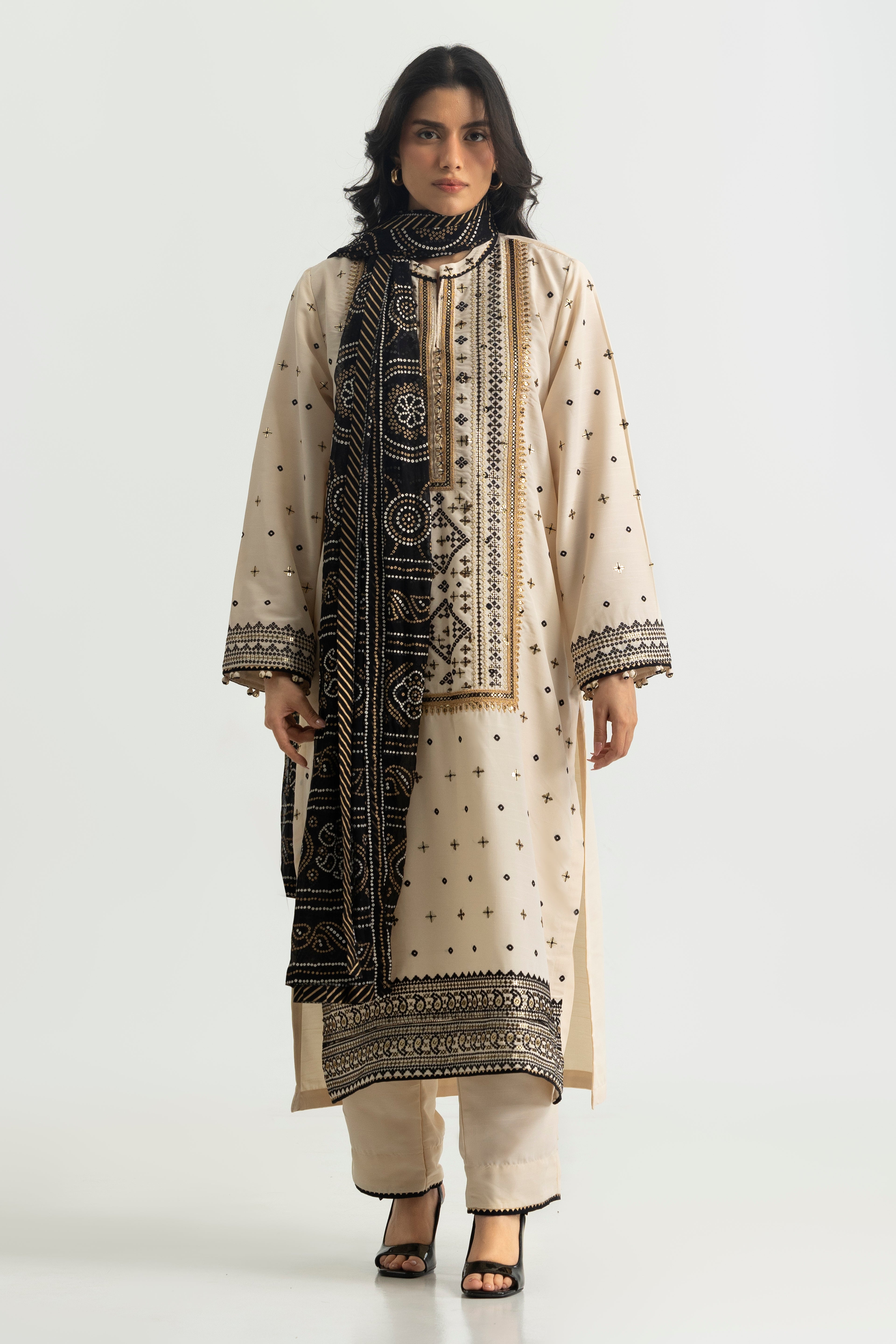 3PC Raw Silk Embroidered Suit