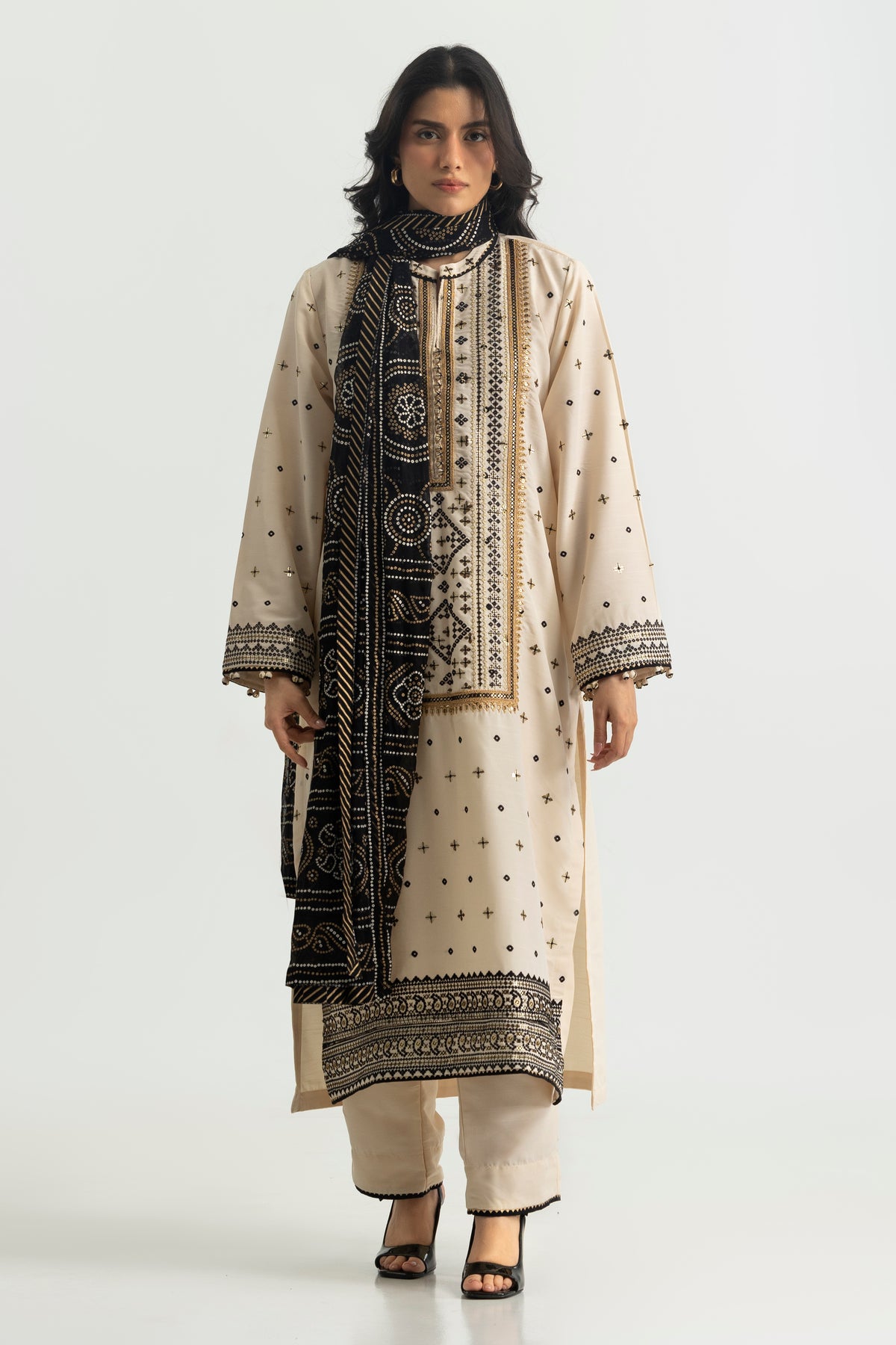 3PC Raw Silk Embroidered Suit