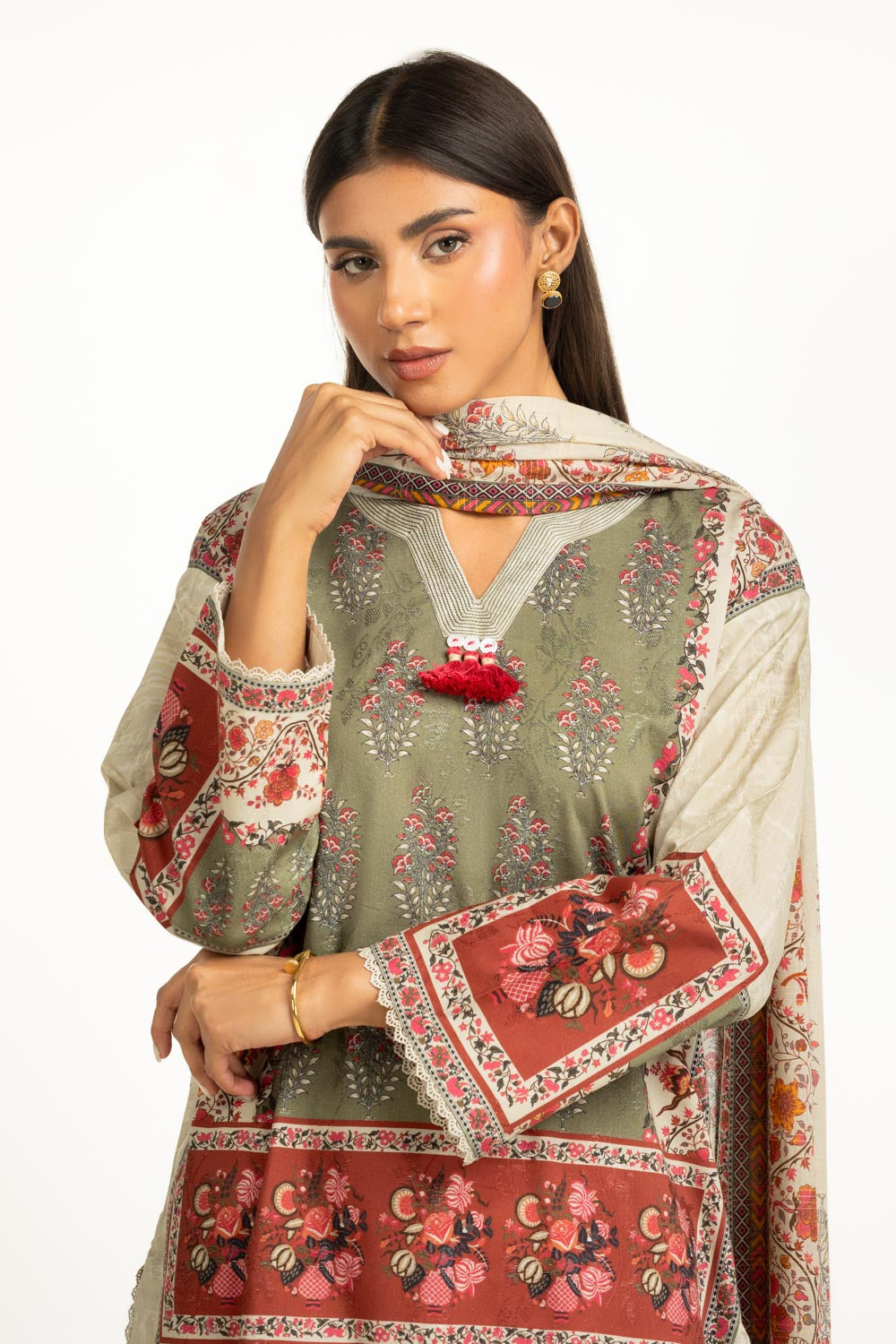 3PC Self Jacquard Printed Suit IUSTKSD-1169