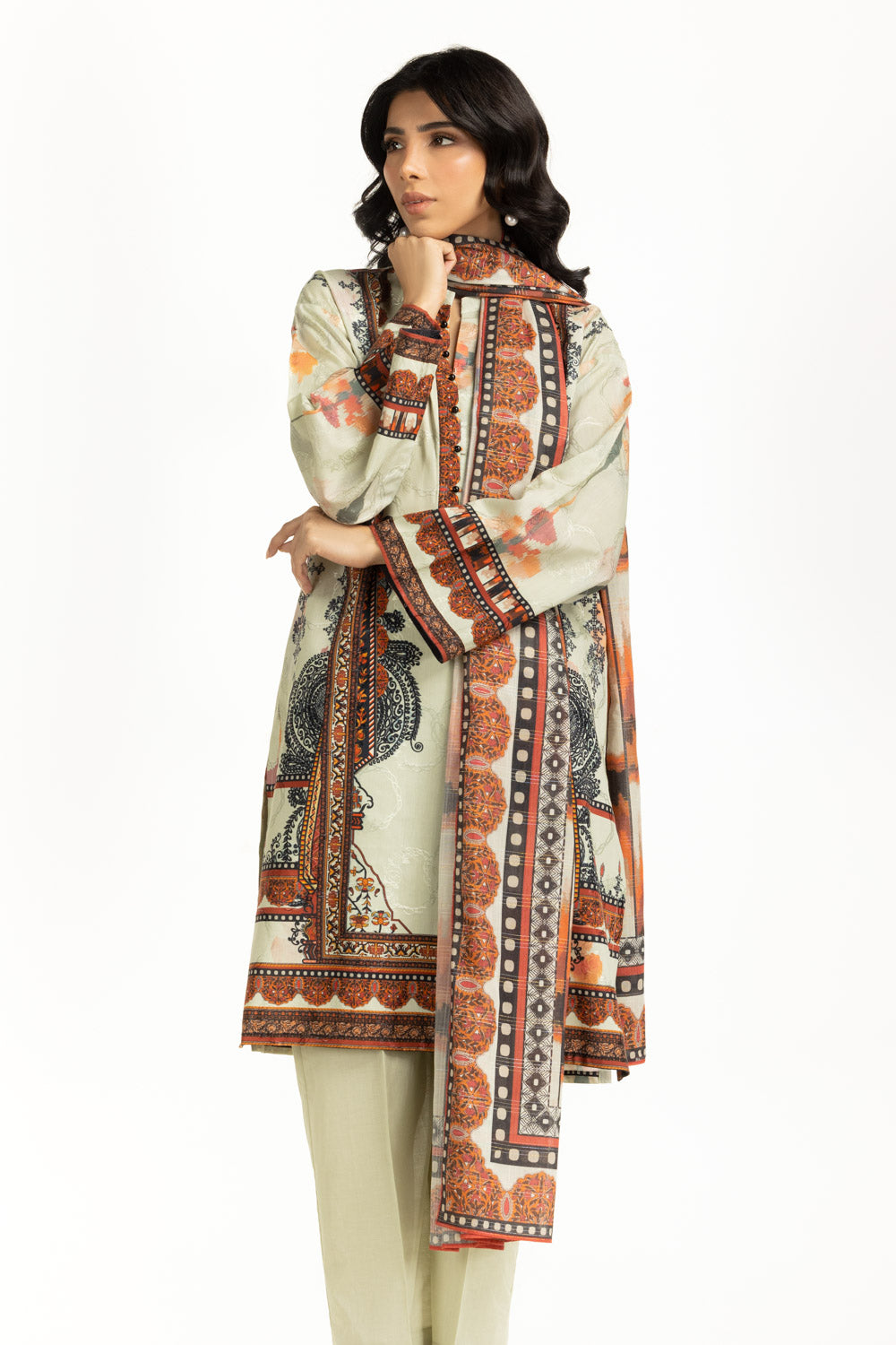 3PC Self Jacquard Printed Suit IUSTKSD-1173