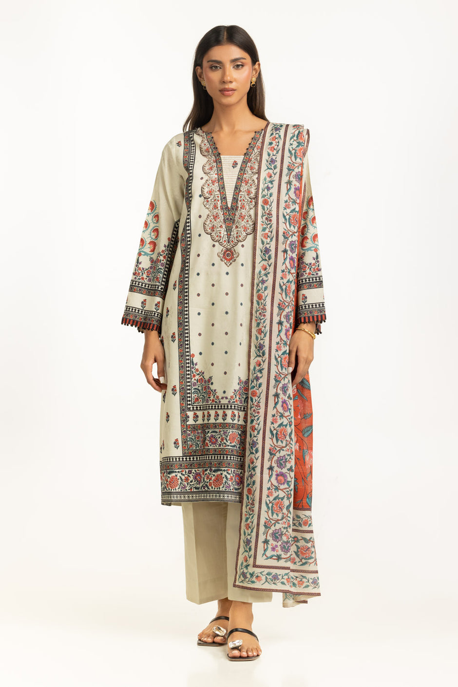 3PC Self Jacquard Printed Suit