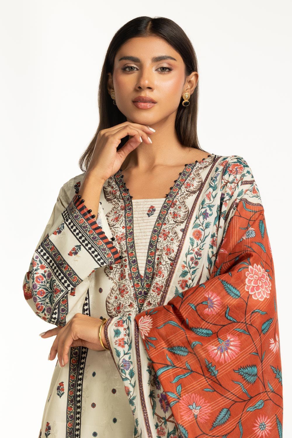 3PC Self Jacquard Printed Suit IUSTKSD-1176