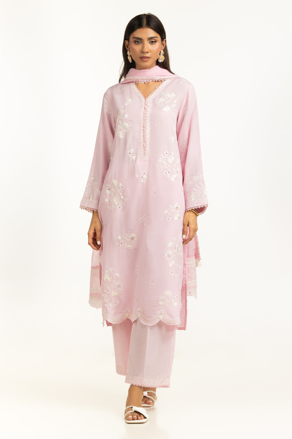 3PC Swiss Lawn Slub Embroidered Suit