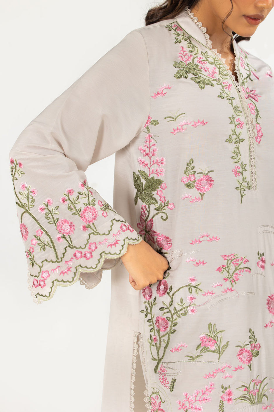 3PC Swiss Lawn Slub Embroidered Suit