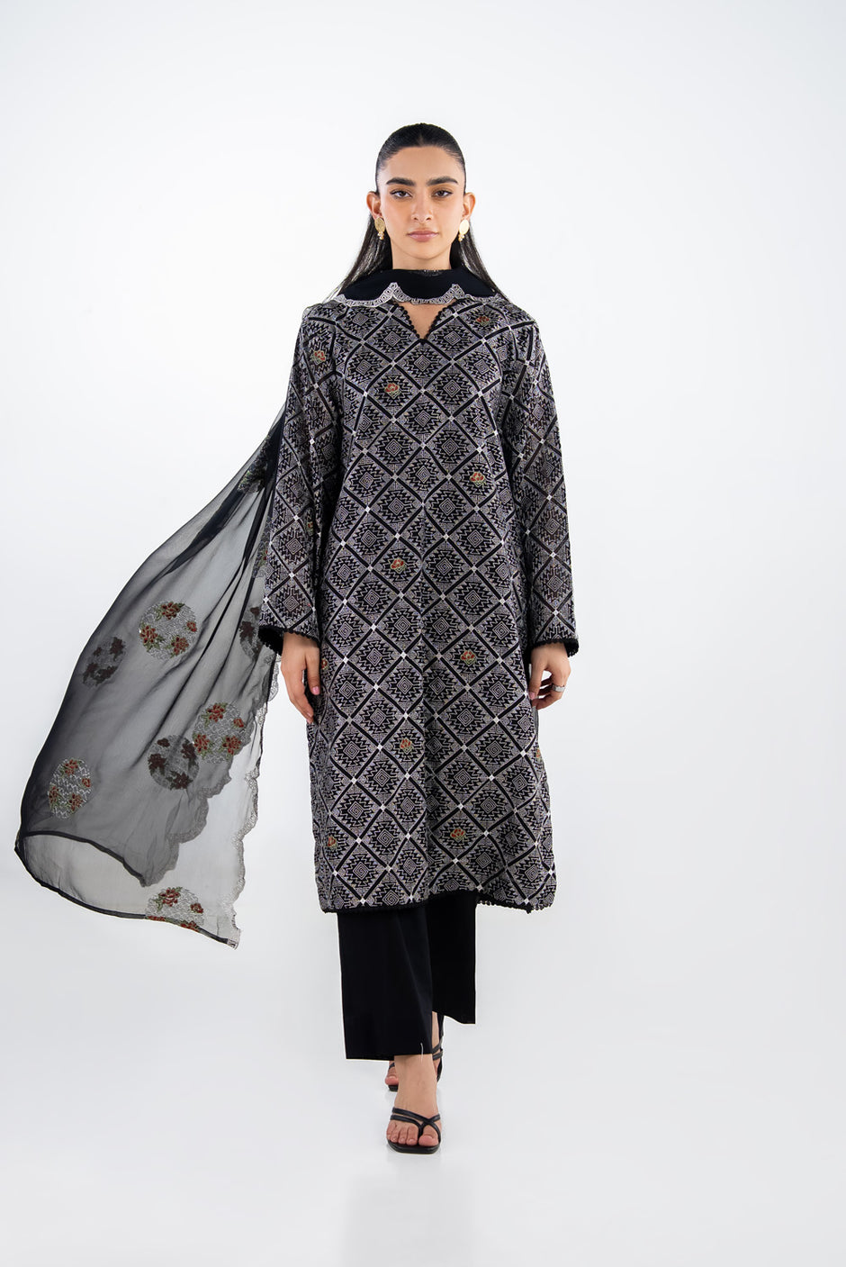 3PC Swiss Voile Embroidered Suit