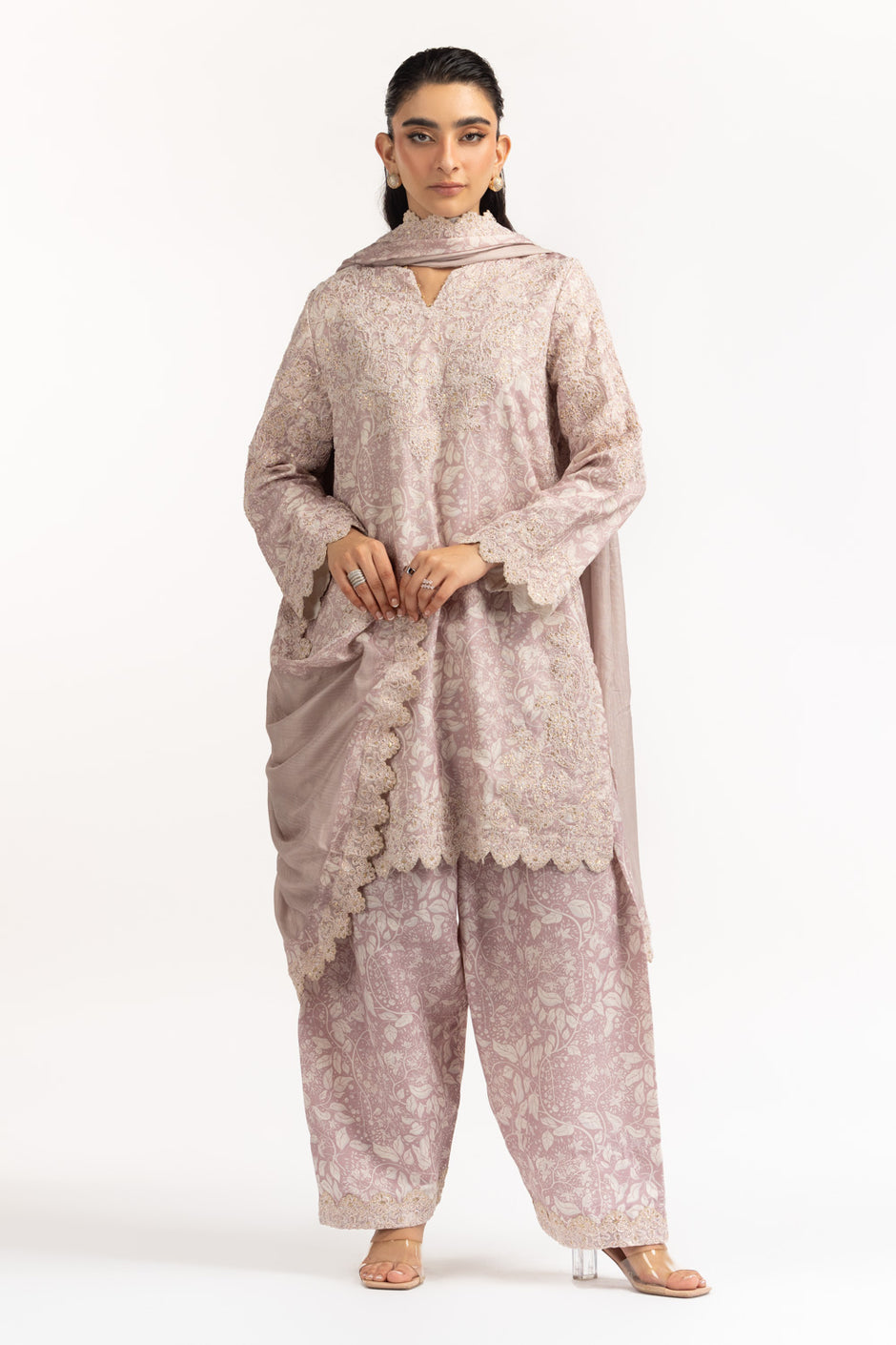 3PC Tennis Net Printed Suit With Embroidered
