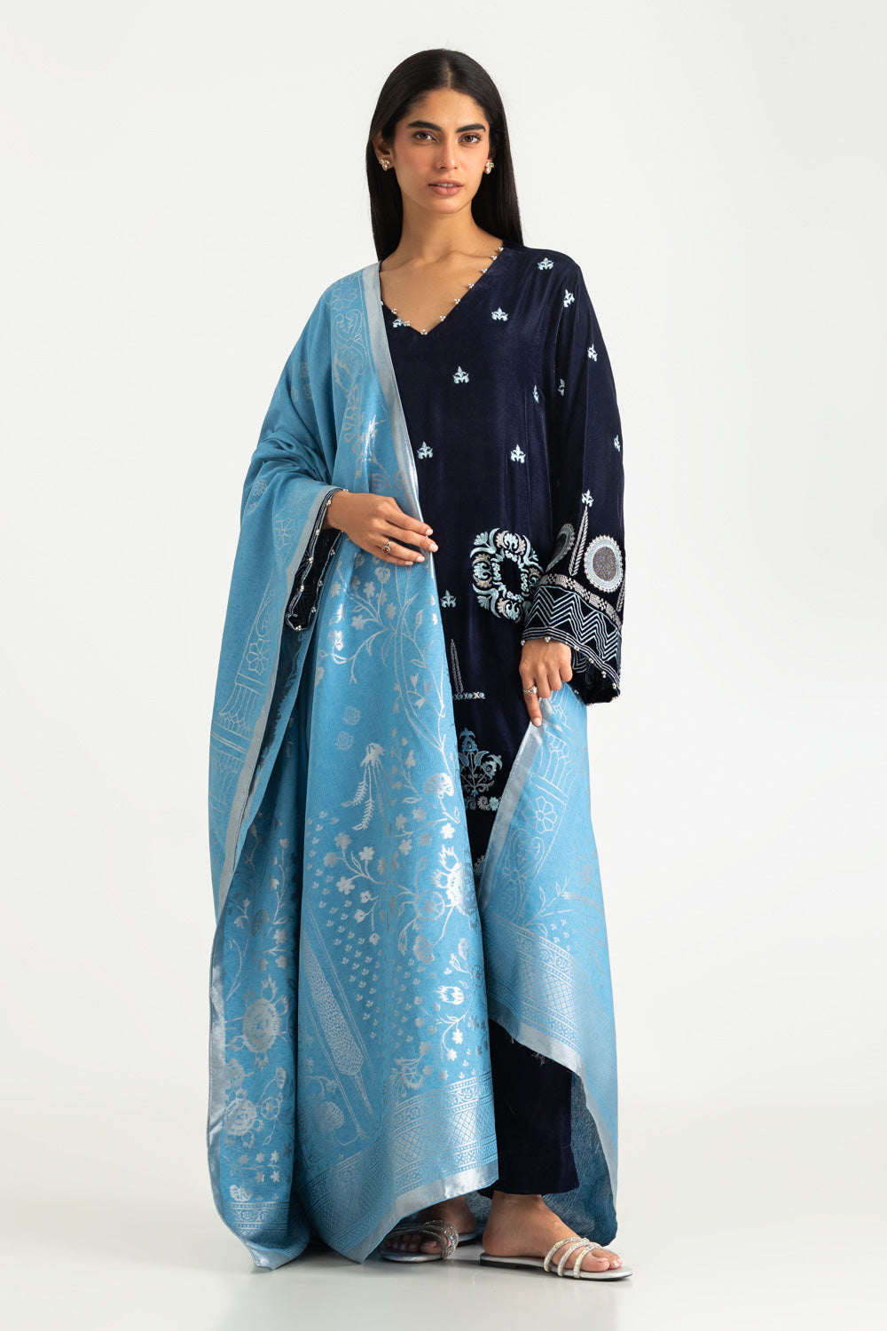 3PC Velvet Embroidered Suit