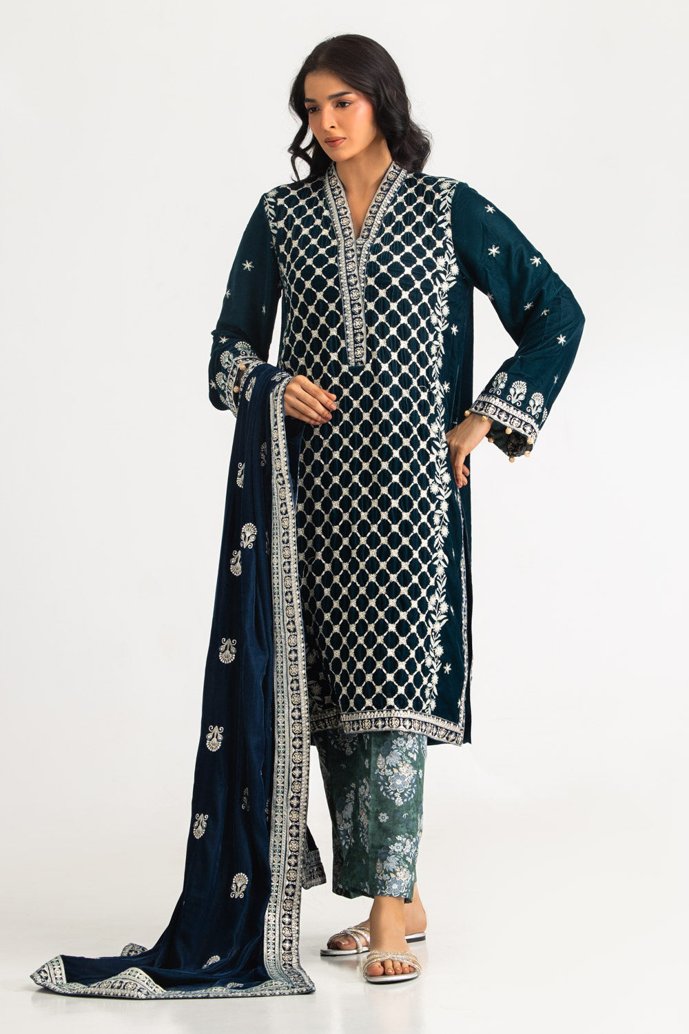 3PC Velvet Embroidered Suit