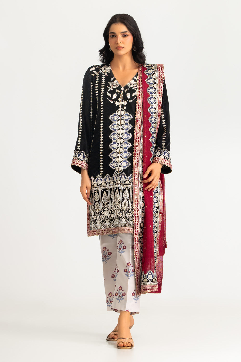 3PC Velvet Embroidered Suit