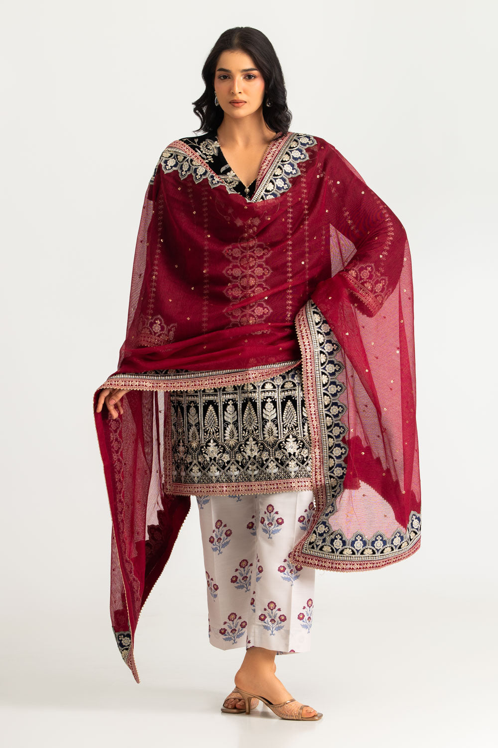 3PC Velvet Embroidered Suit