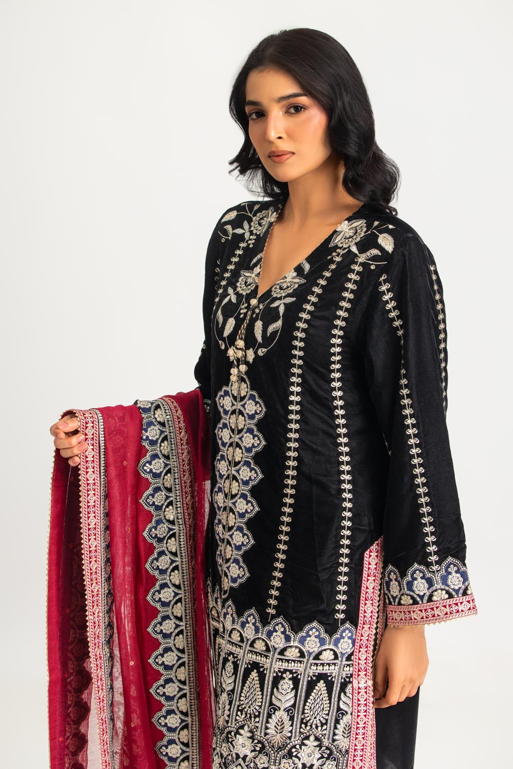 3PC Velvet Embroidered Suit