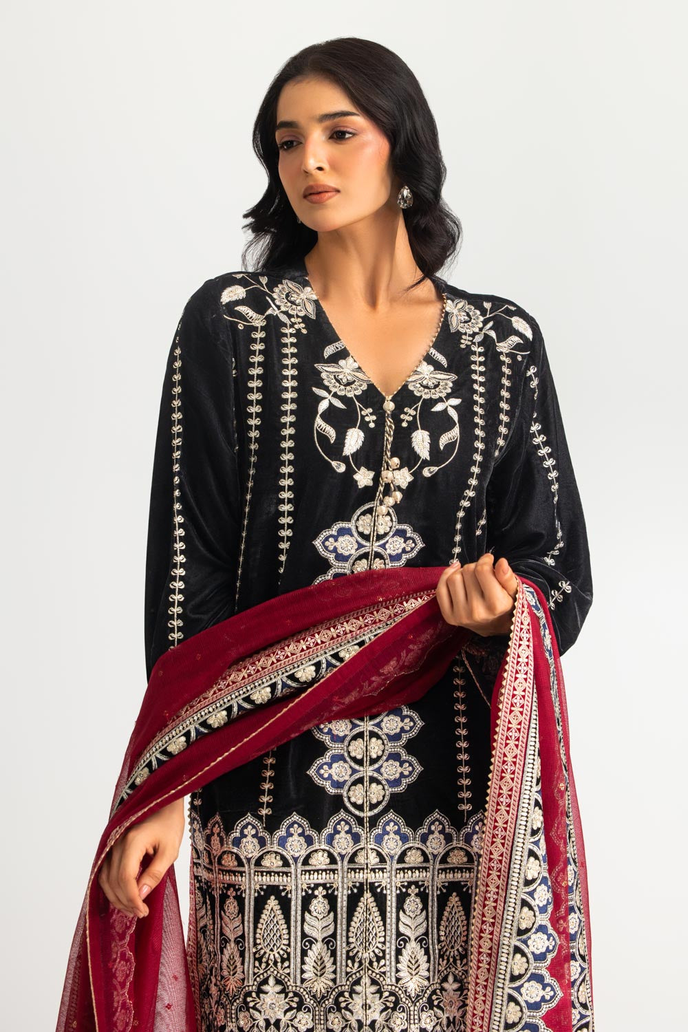 3PC Velvet Embroidered Suit